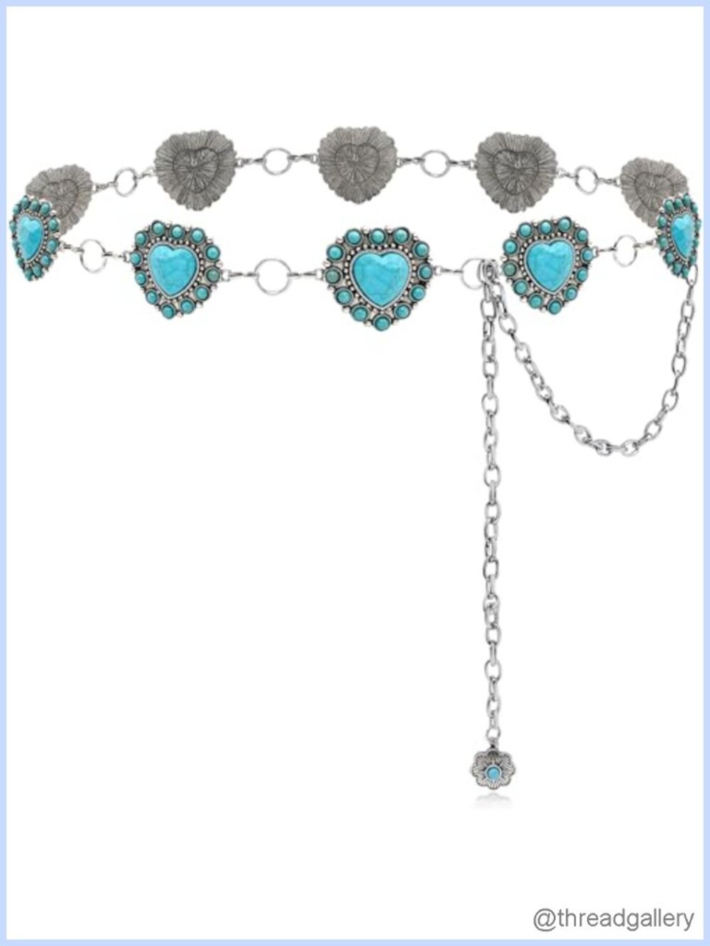 Western Chain Belt Turquoise Concho Cowgirl Style Adjustable Waistbelt for Women